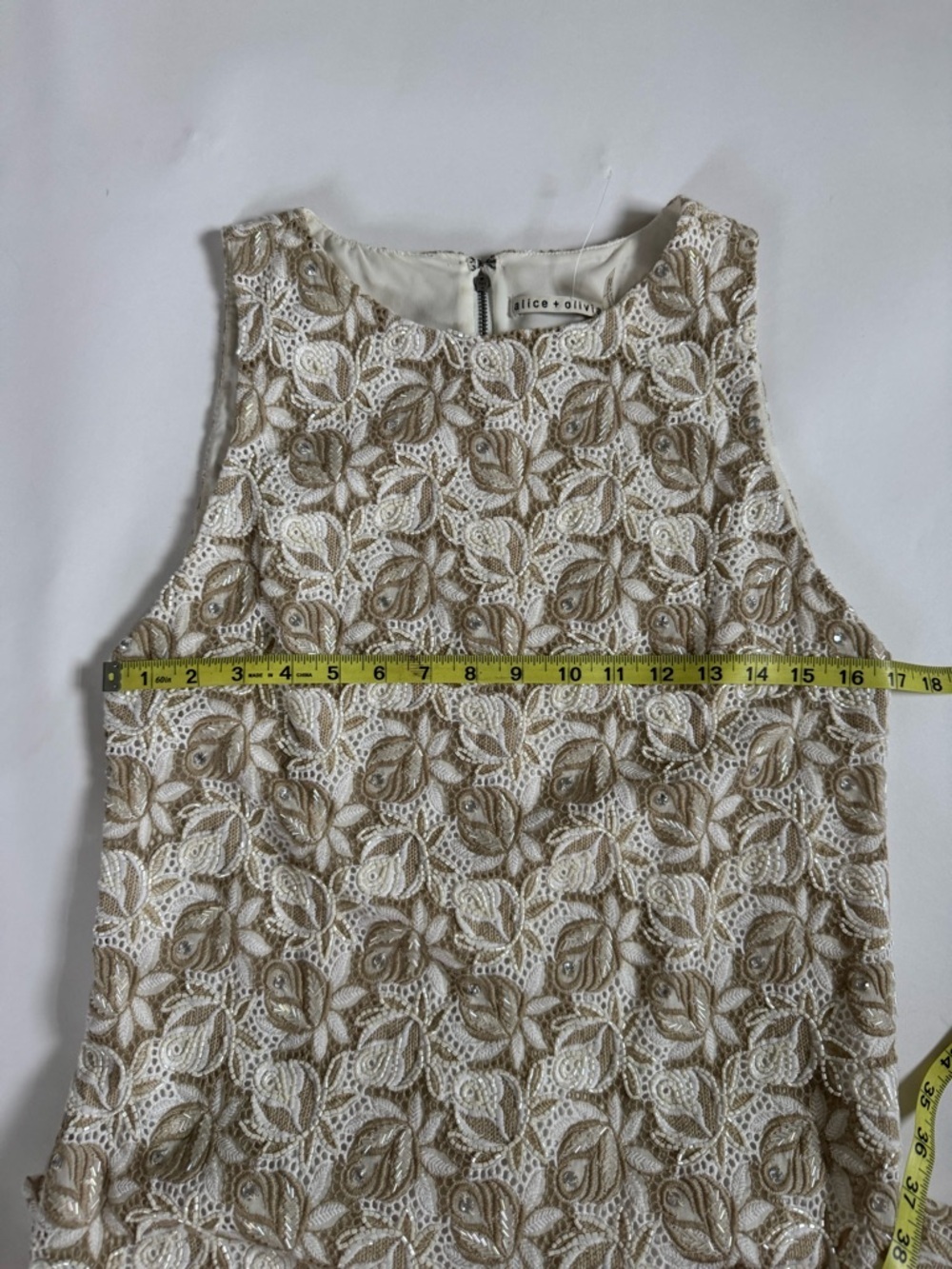 Alice And Olivia Lizzy Shift Dress Embellished Cream Off White - Picture 6 of 6